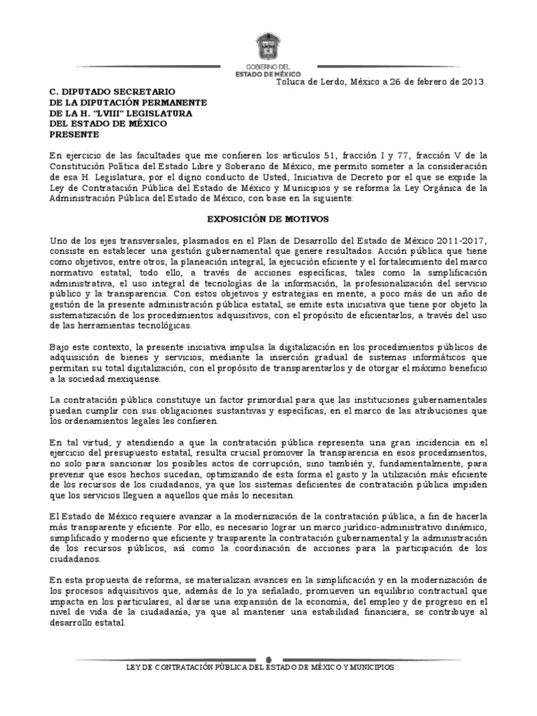 Ley de Contratación Pública Del Estado de México y