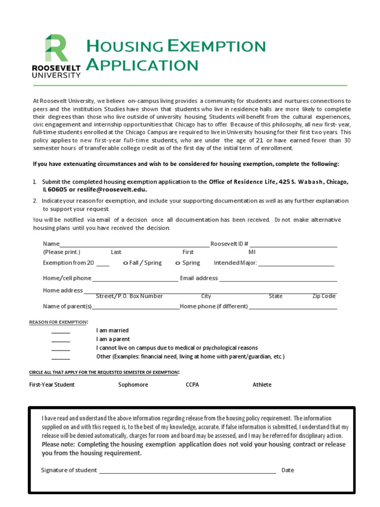 Housing Exemption Application 4.28.16 | PDF | Student Financial 