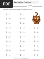 Name: - Score: - Calculate and Show Your Answers in The Lowest Terms