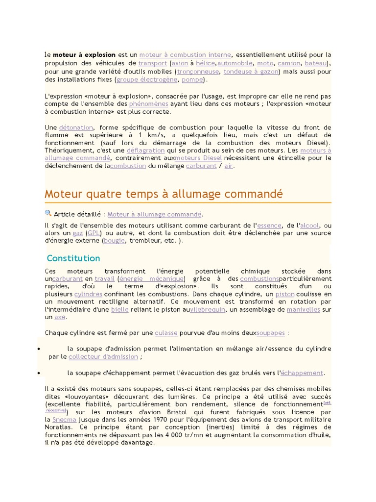 Définition  Moteur à explosion - Moteur à combustion interne