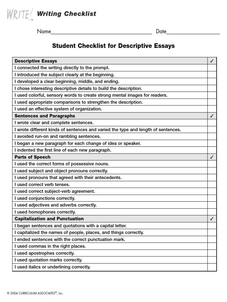 Checklistdescessays | PDF