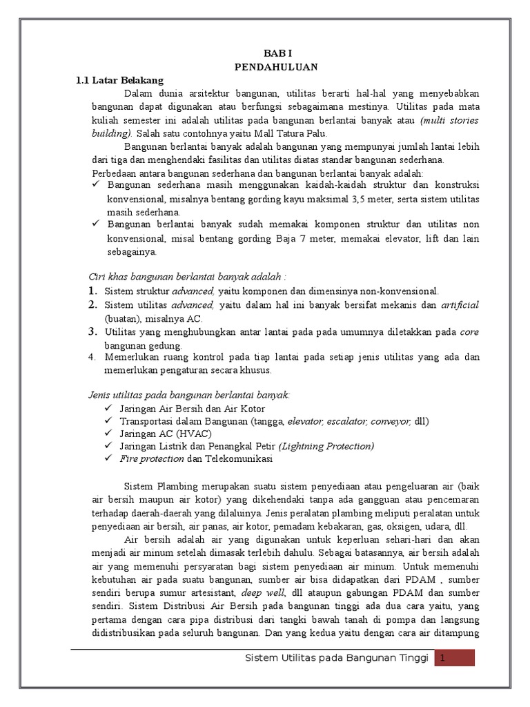Laporan Bab I Dan Ii Utilitas Bangunan Tinggi Pdf