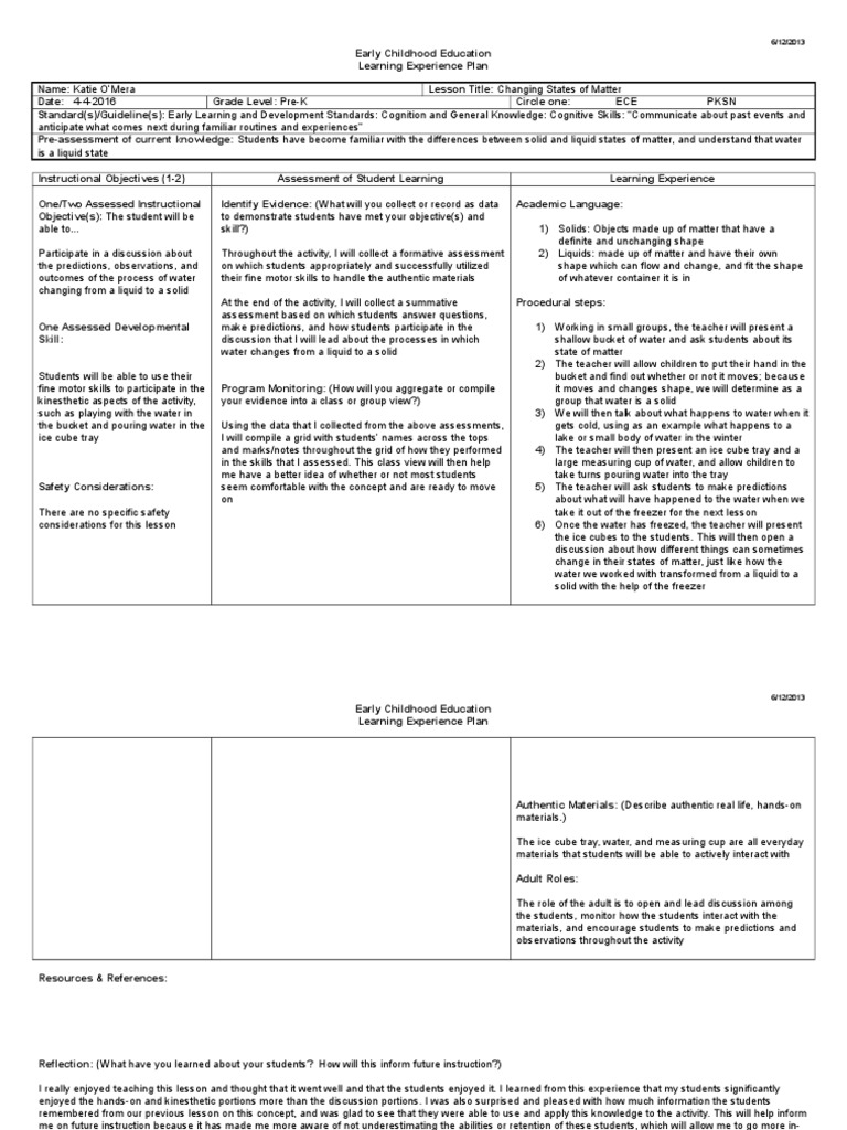 edt 313lesson plan Early Childhood Education Educational Assessment