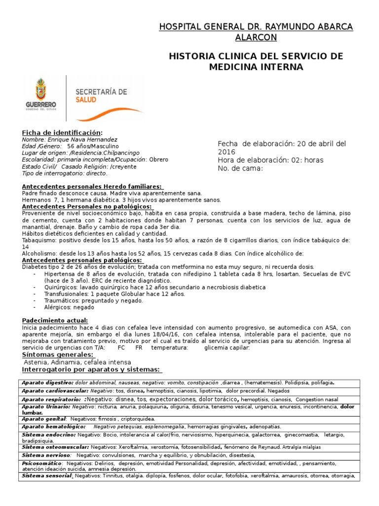 Historia Clinica Medicina Interna Diabetes Medicina CLINICA