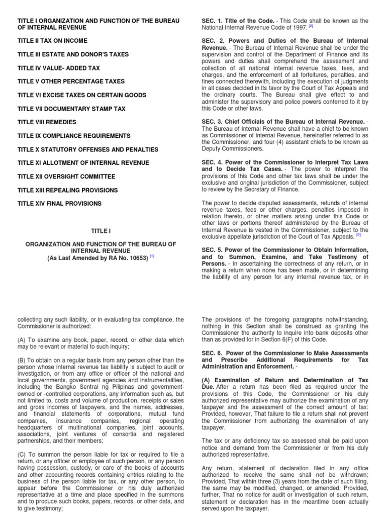 Overview of the National Internal Revenue Code | PDF | Internal Revenue ...