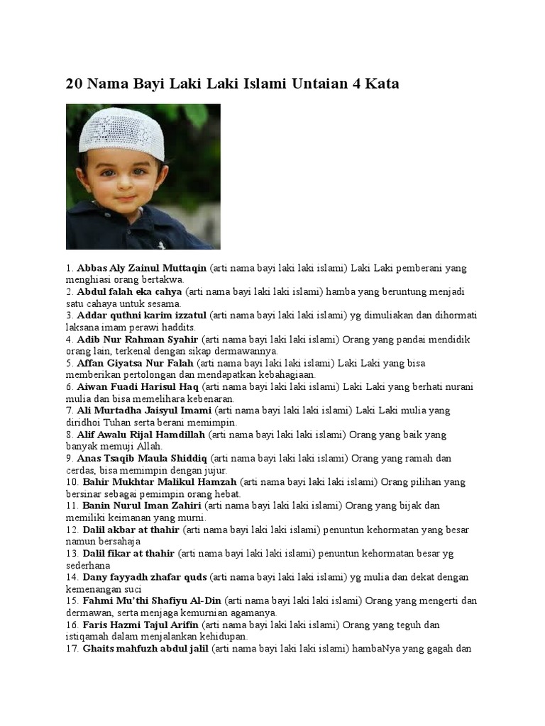 Nama bayi laki laki 1 kata dan artinya