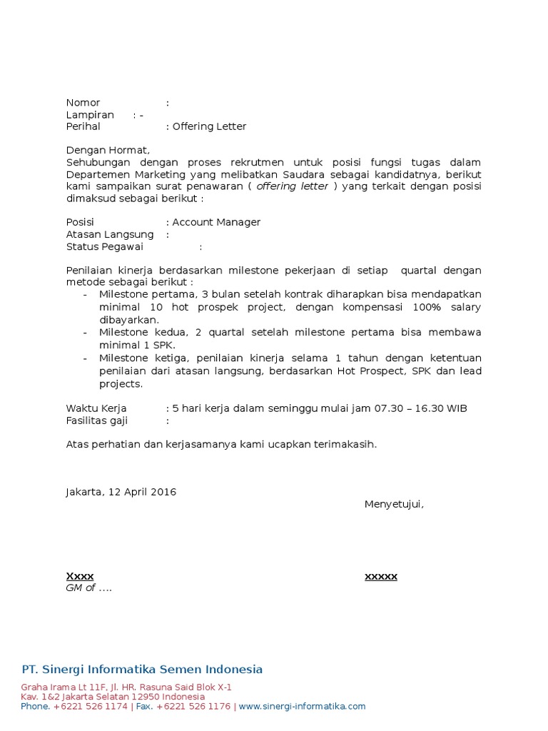 Contoh Surat Offer Letter - kueh apem