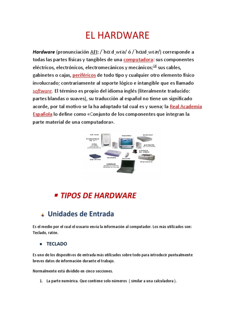 Tipos y componentes del hardware | PDF | Hardware de la computadora ...