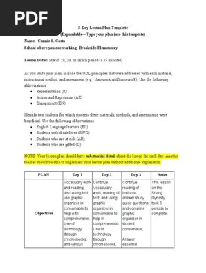 3 day udl lesson plan