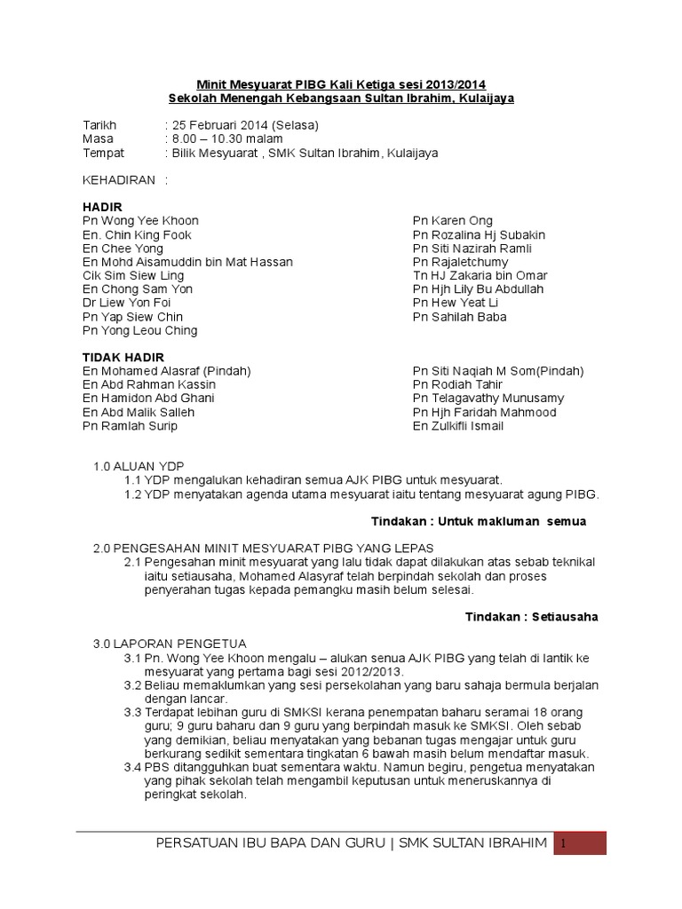 Contoh Minit Mesyuarat Pibg Pdf