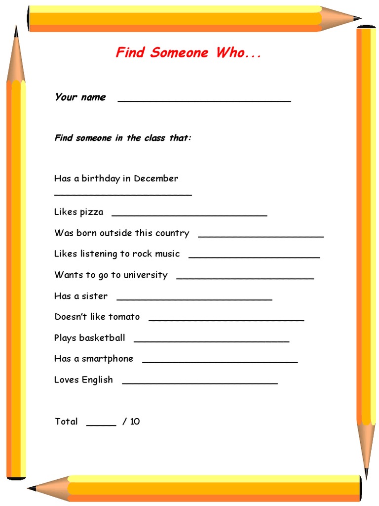 Find Someone Who... : Your Name | PDF | Sports & Recreation | Lifestyle