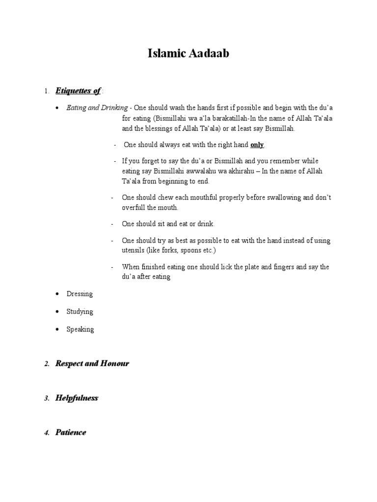Islamic Etiquettes and Blessings | PDF | Self-Improvement