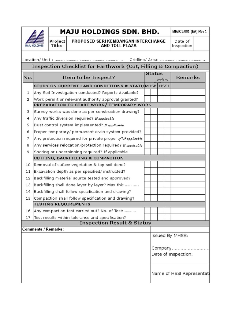 Earthwork Inspection Checklist | PDF | Science & Mathematics ...