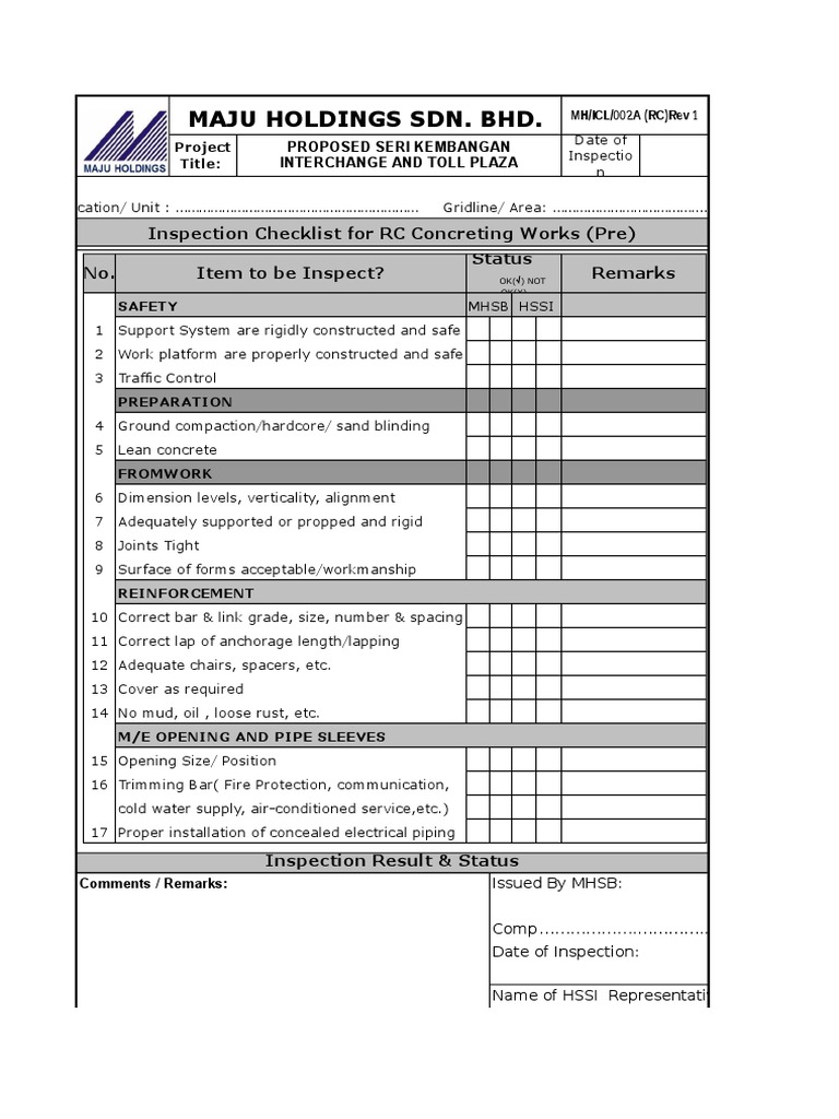 Concrete (Pre) Checklist | PDF