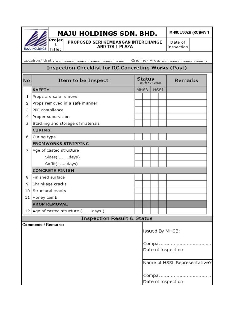 Concrete (Post) Checklist PDF