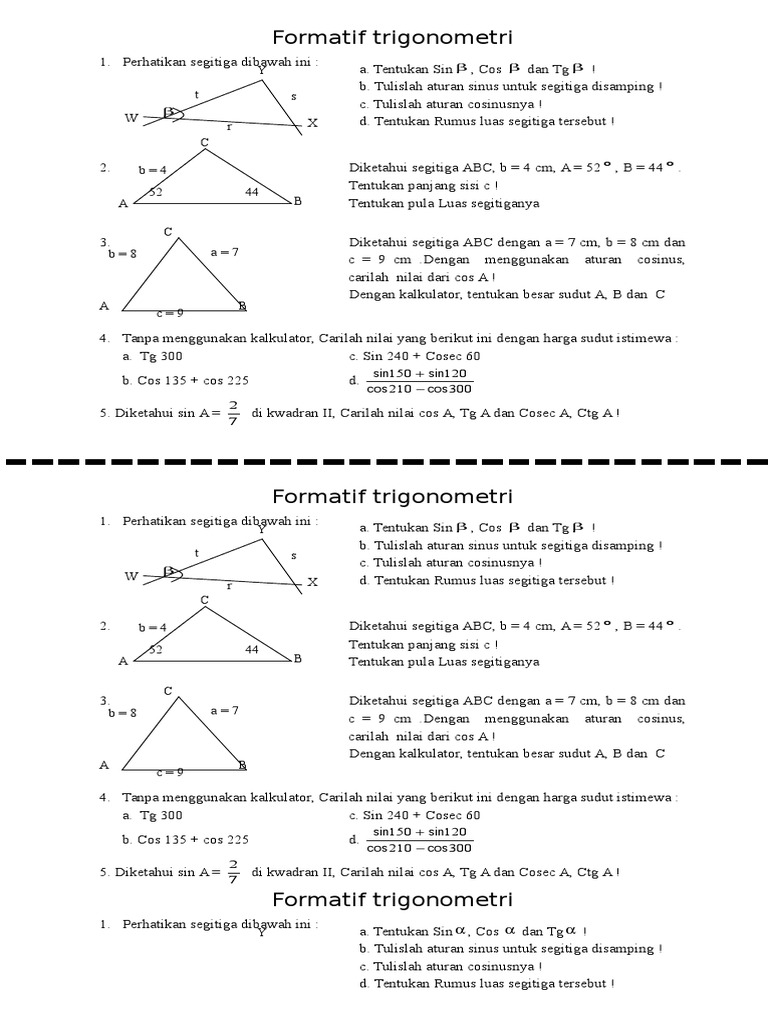 Soal Matematika SMA Ulangan Harian Trigonometri 2