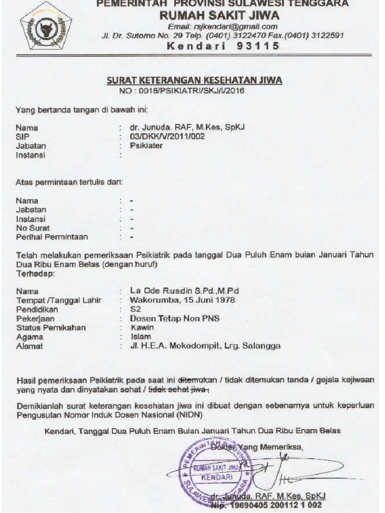 Surat Tes Kesehantan Jiwa