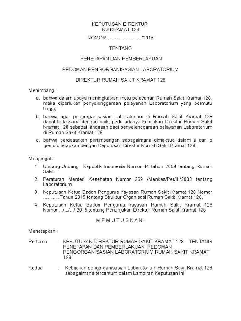 Pedoman Laboratorium RS Kramat 128 | PDF