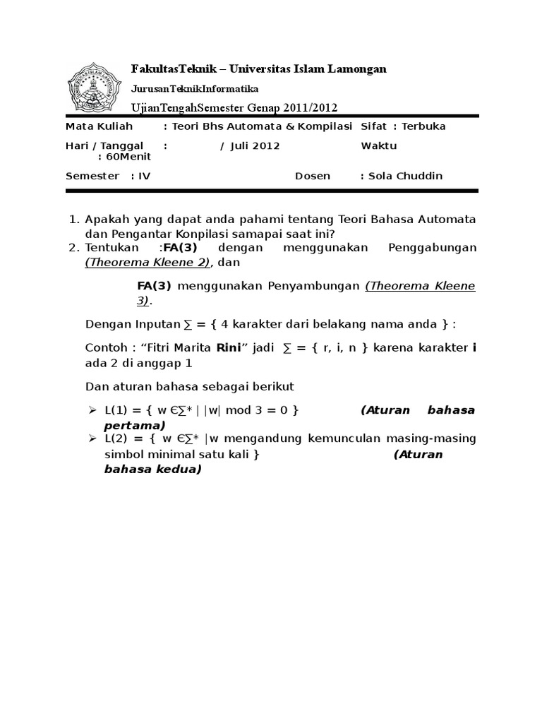 Contoh Soal Tes Masuk Kuliah Jurusan Teknik Informatika - Contoh Soal