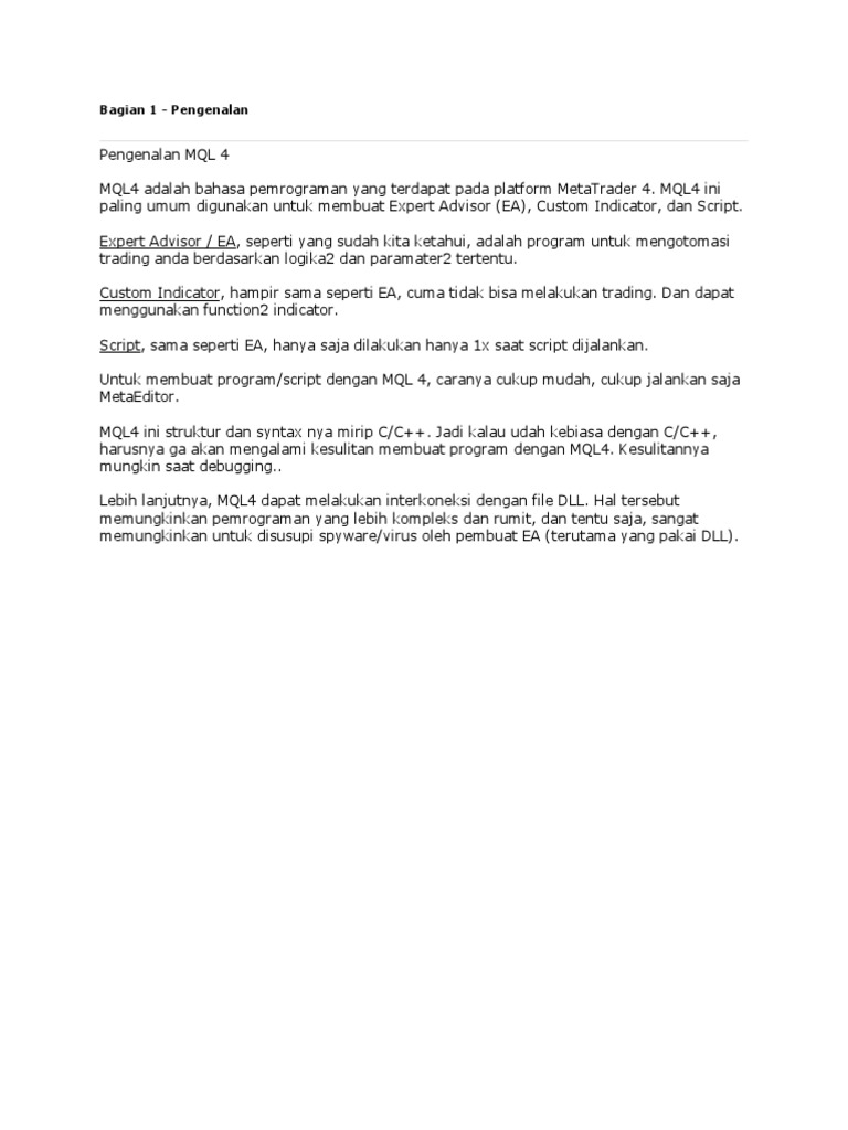 Pengenalan MQL4 PDF | PDF