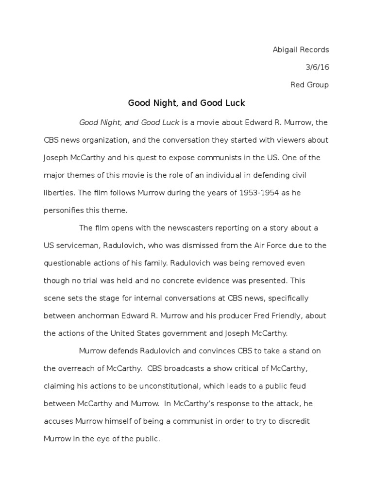 Good night and good luck essay picture