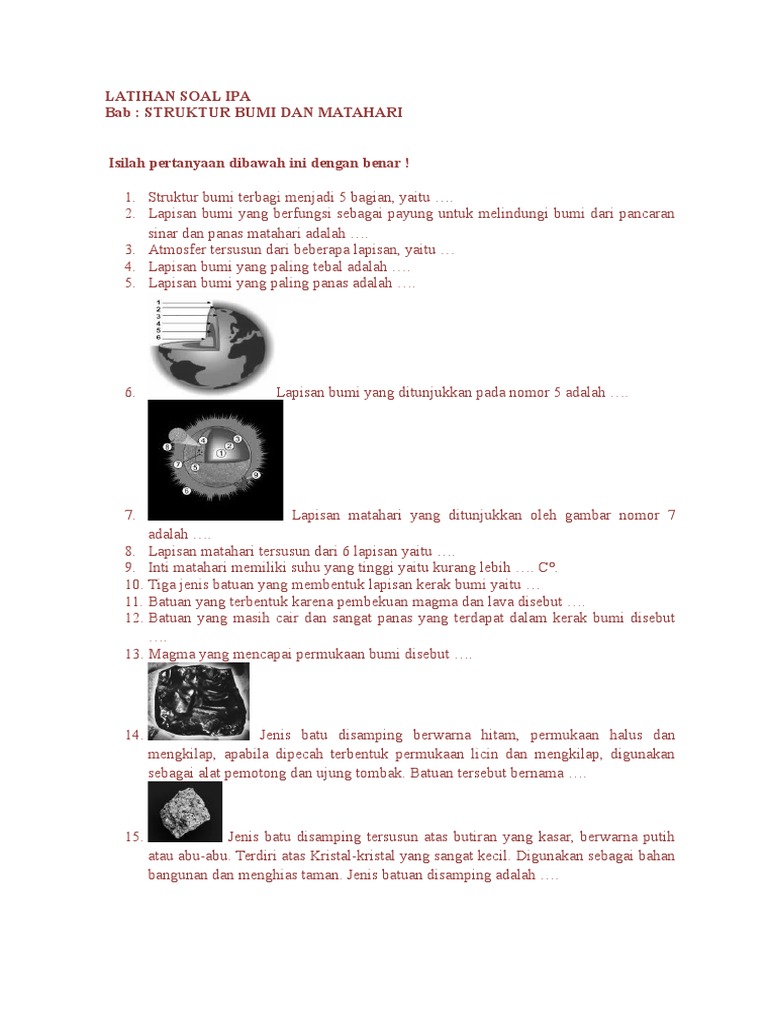Soal Ipa Kelas 5 Sd Tentang Struktur Bumi Berbagi Struktur