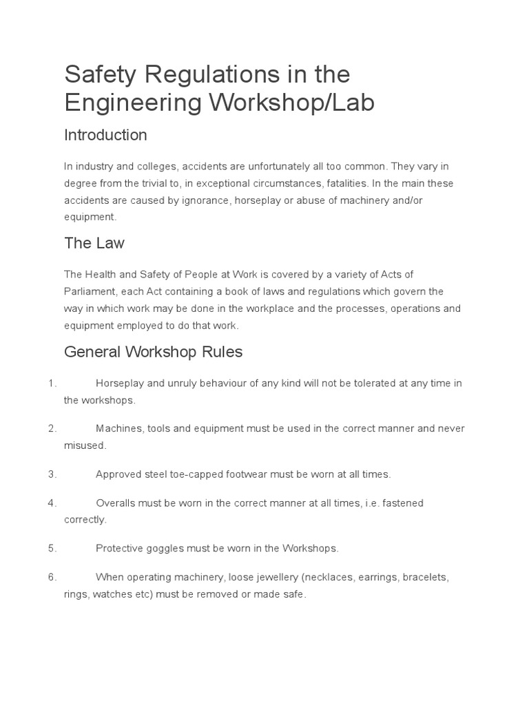 Safety Regulations in the Engineering