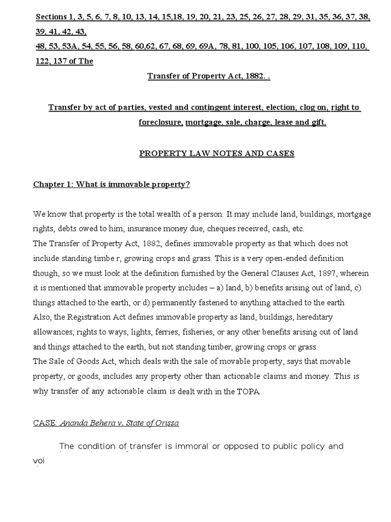 Transfer of Property Law Notes India PDF Real Property Lease