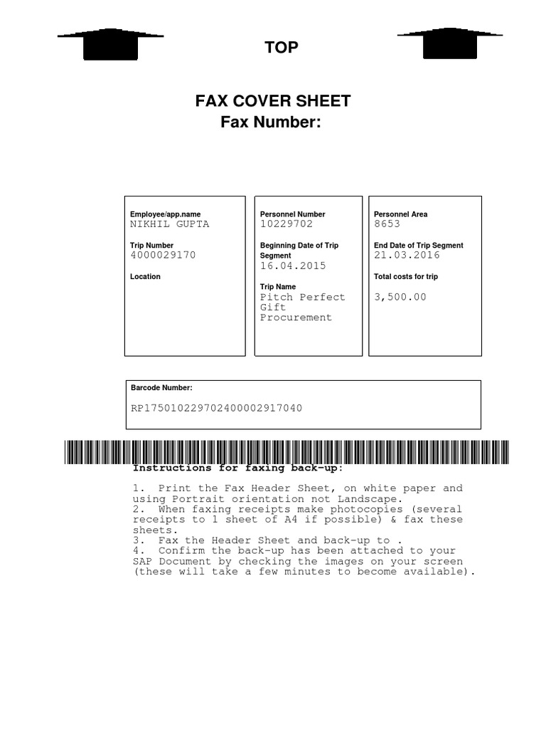 Fax Cover Sheet for Trip Expenses | PDF