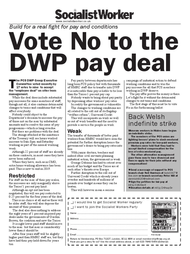 Vote No To The DWP Pay Deal Build For A Real Fight For Pay and