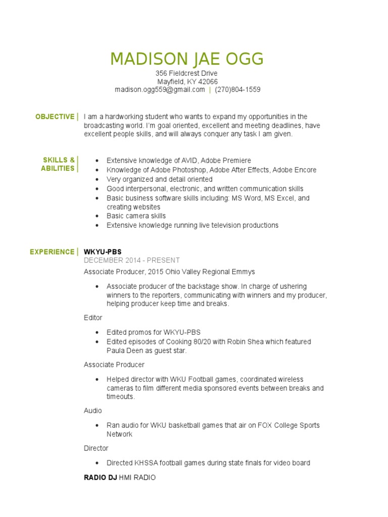 Broadcasting Student Resume Overview | PDF | Career & Growth | Business