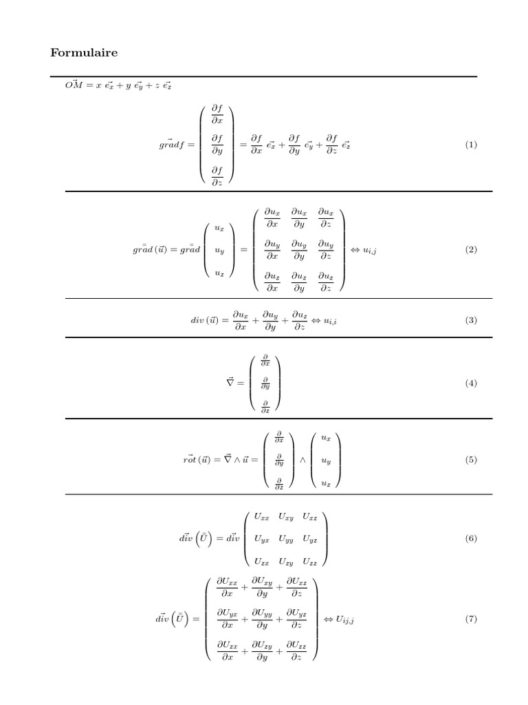 Formulaire de divergence et rotationnel | PDF