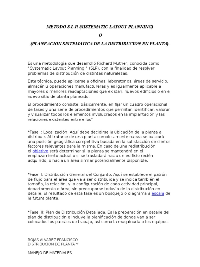 Método SLP para Distribución en Planta | PDF | Planificación ...