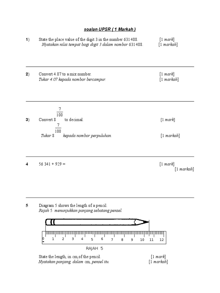 UPSR Math Questions and Answers | PDF