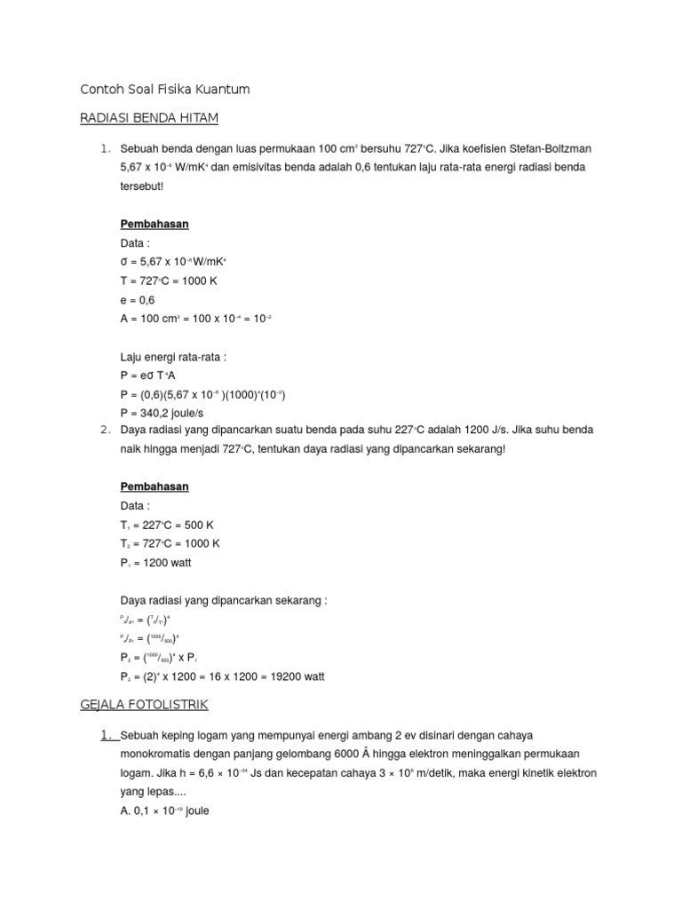 Contoh Soal Fisika Kuantum