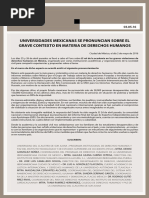 UNIVERSIDADES MEXICANAS SE PRONUNCIAN SOBRE EL GRAVE CONTEXTO EN MATERIA DE DERECHOS HUMANOS