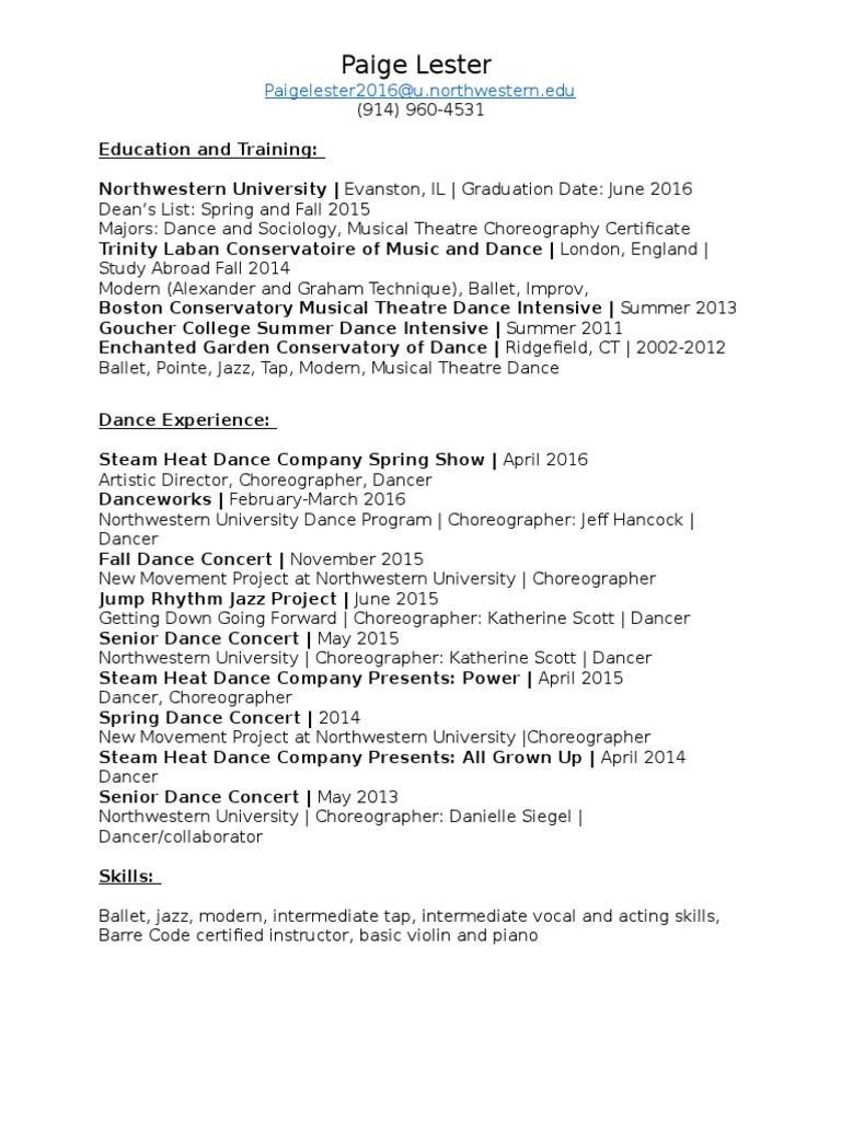 Dance Resume | PDF