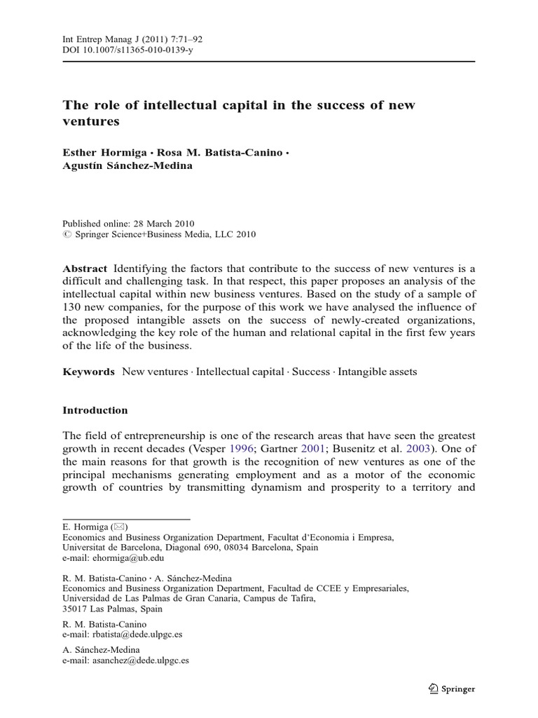 The Role of Intellectual Capital in The Success of New Ventures | PDF ...