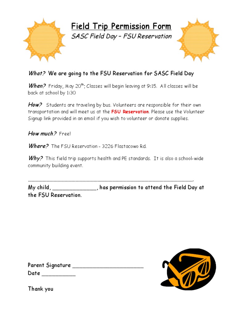 2016 Field Day Permission Slip PDF