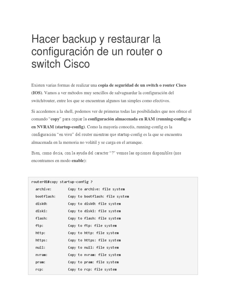 Hacer Backup y Restaurar La Configuración de Un Router o Switch Cisco ...