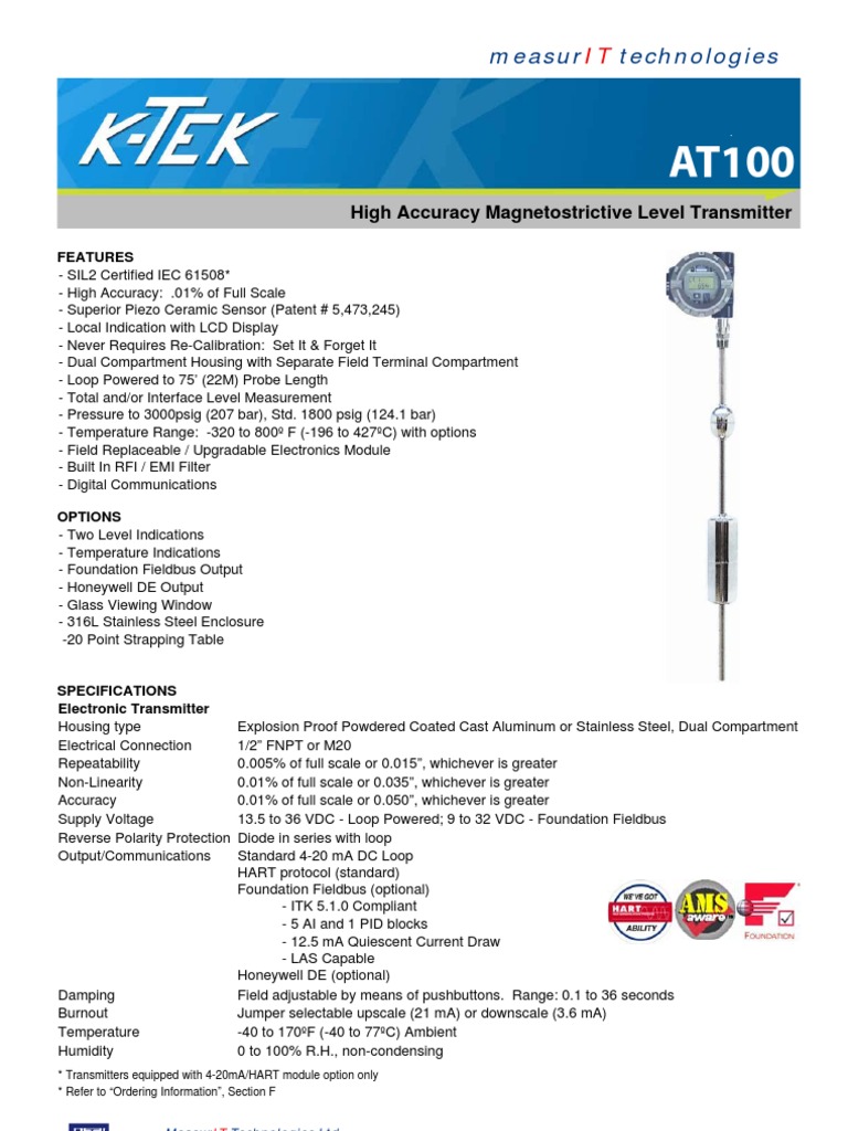 MeasurIT KTek AT100 Level Transmitter 0910 | PDF | Engineering ...