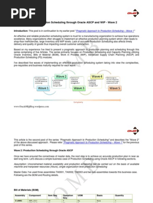 Production Scheduling Through Oracle Ascp and Wip Wave 2