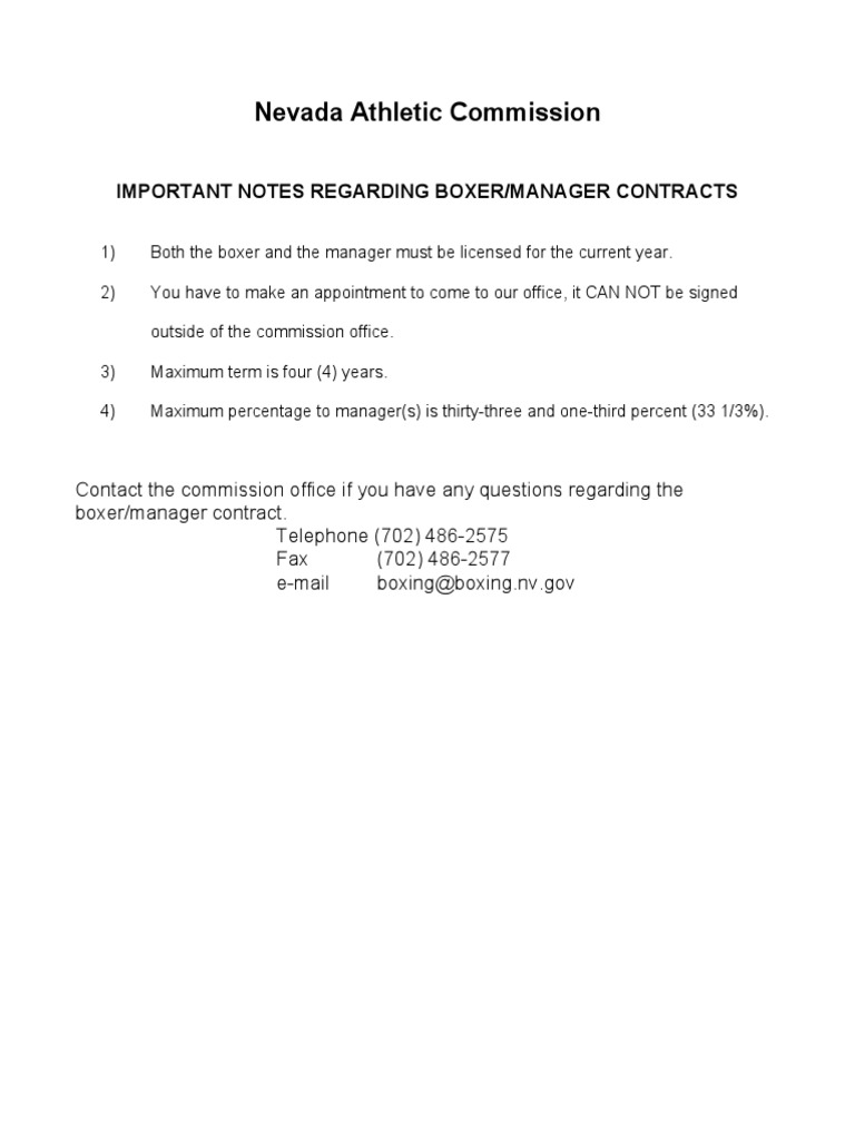 Boxer-Manager Contract Guidelines | PDF | Indemnity | Arbitration