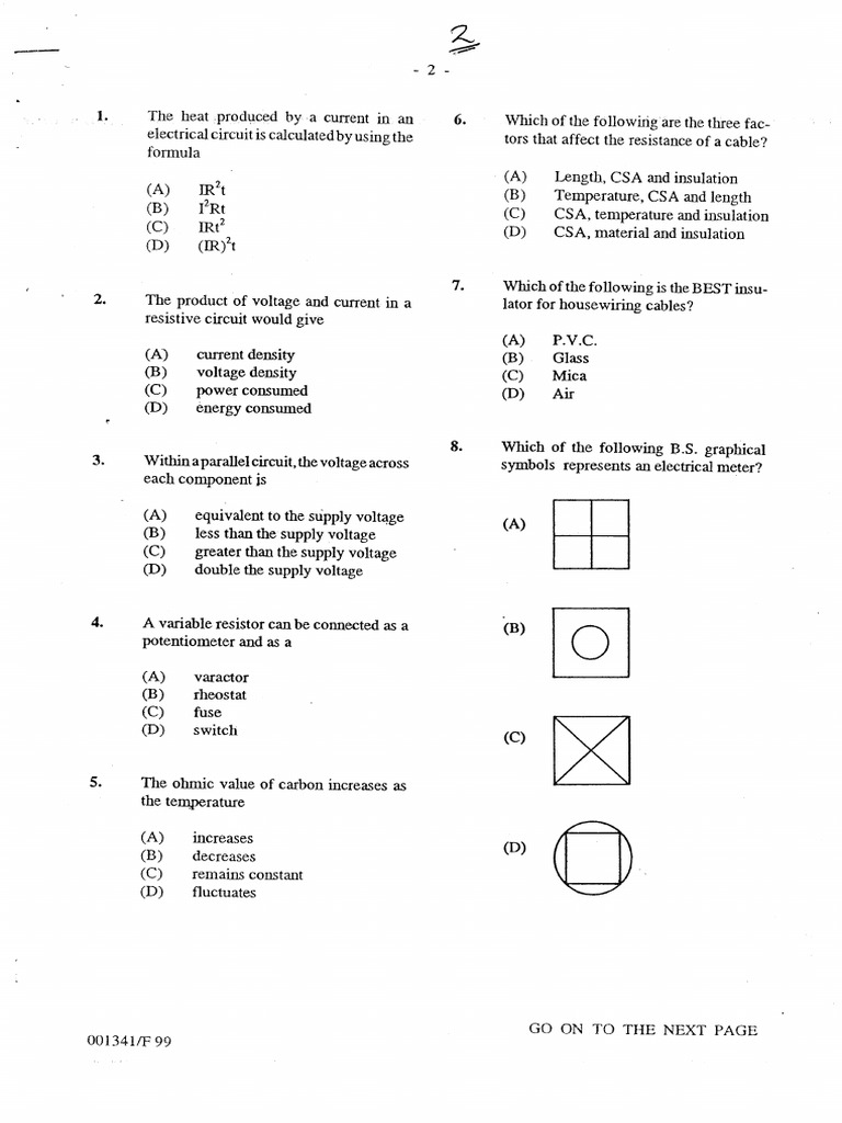 CXC Elec Paper 1s PDF Resistor Electric Current