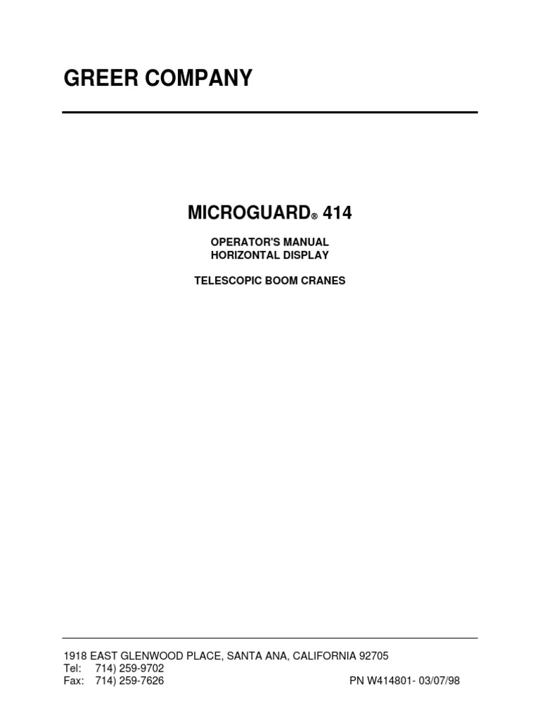414 Microguard 414 Operators Manual Hortz Display | PDF | Crane ...