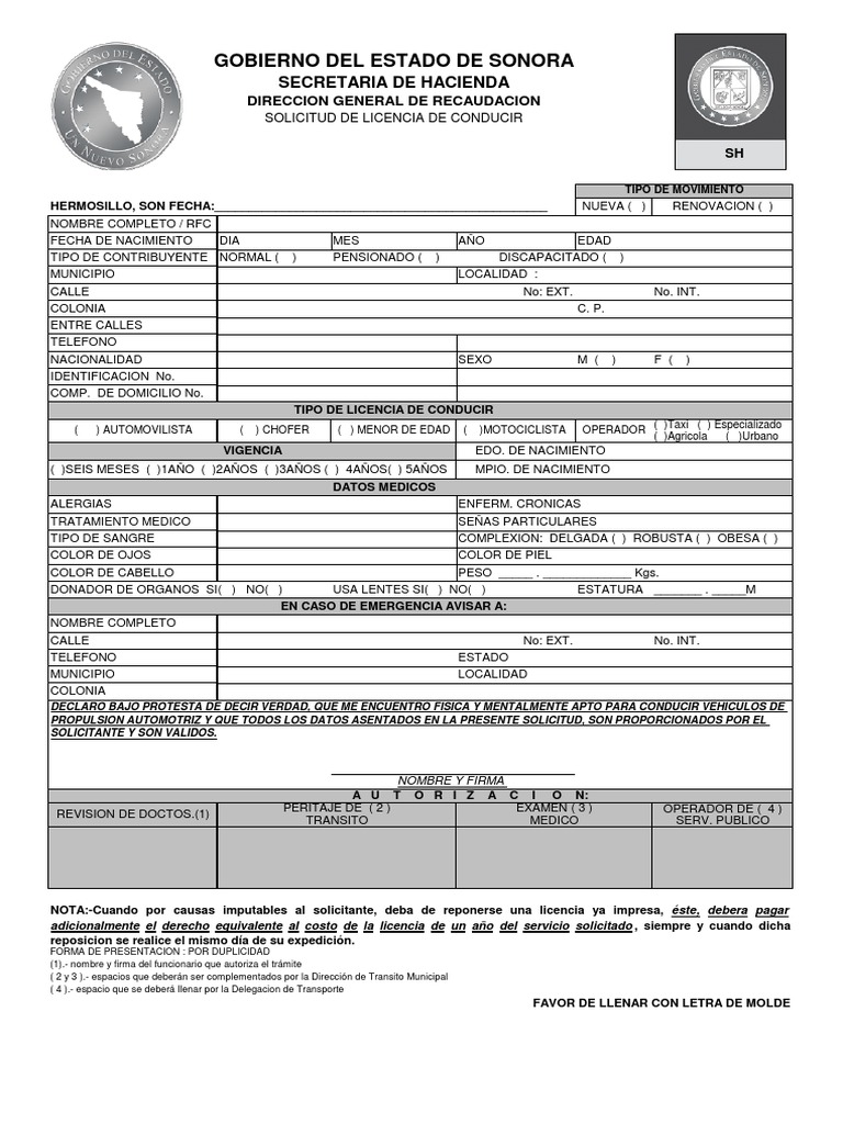Solicitud de Licencia Sonora | PDF | Transporte