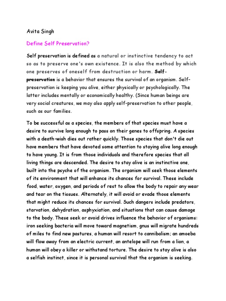 Understanding Self-Preservation | PDF | Organisms | Action (Philosophy)