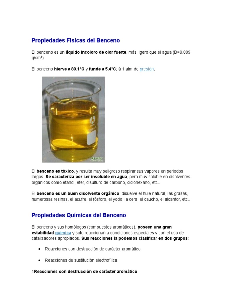 Propiedades Físicas Del Benceno | PDF | Benceno | Hidrocarburos aromáticos