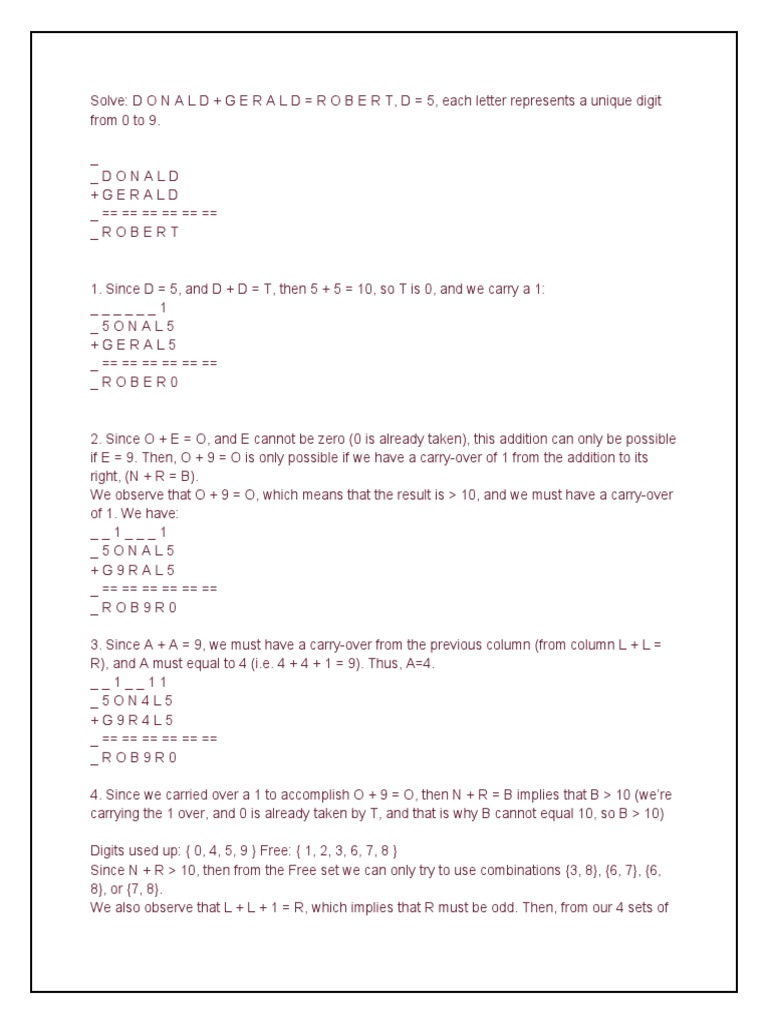 Crypt Arithmatic Problem Solution | PDF | Mathematics | Logic