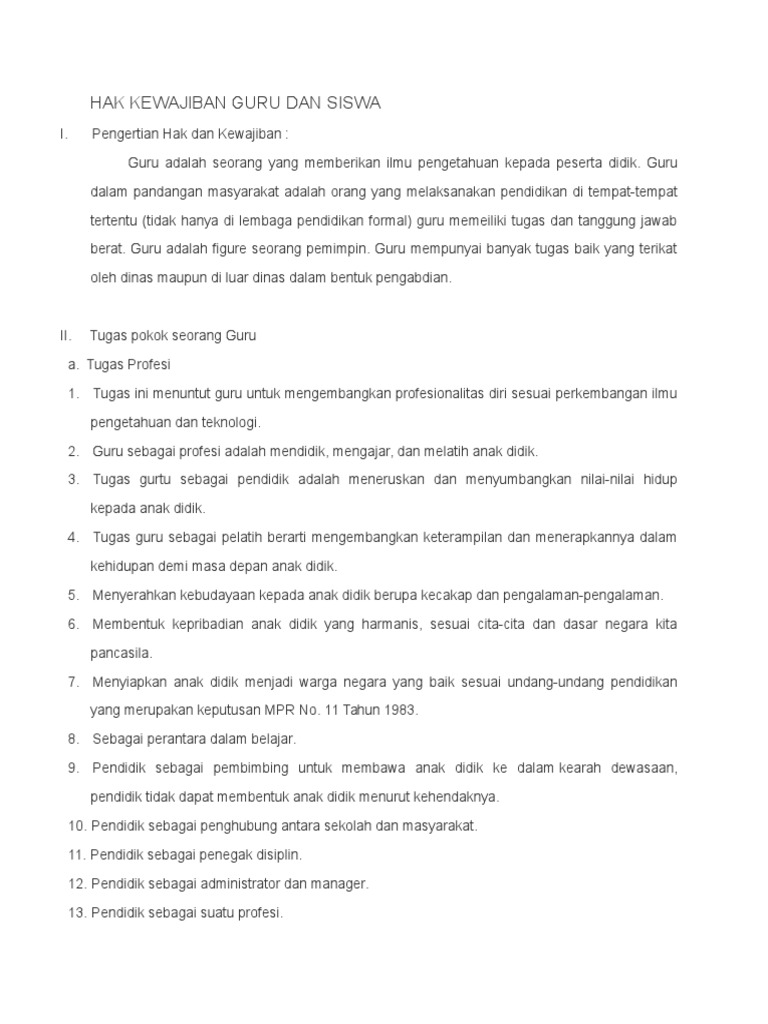 Hak Kewajiban Guru Dan Siswa